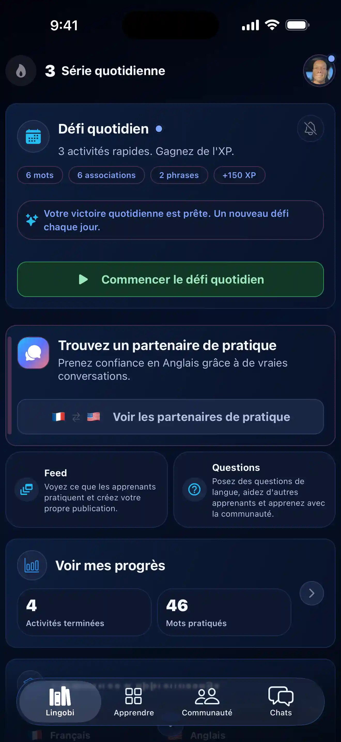 Aperçu de l’application Lingobi