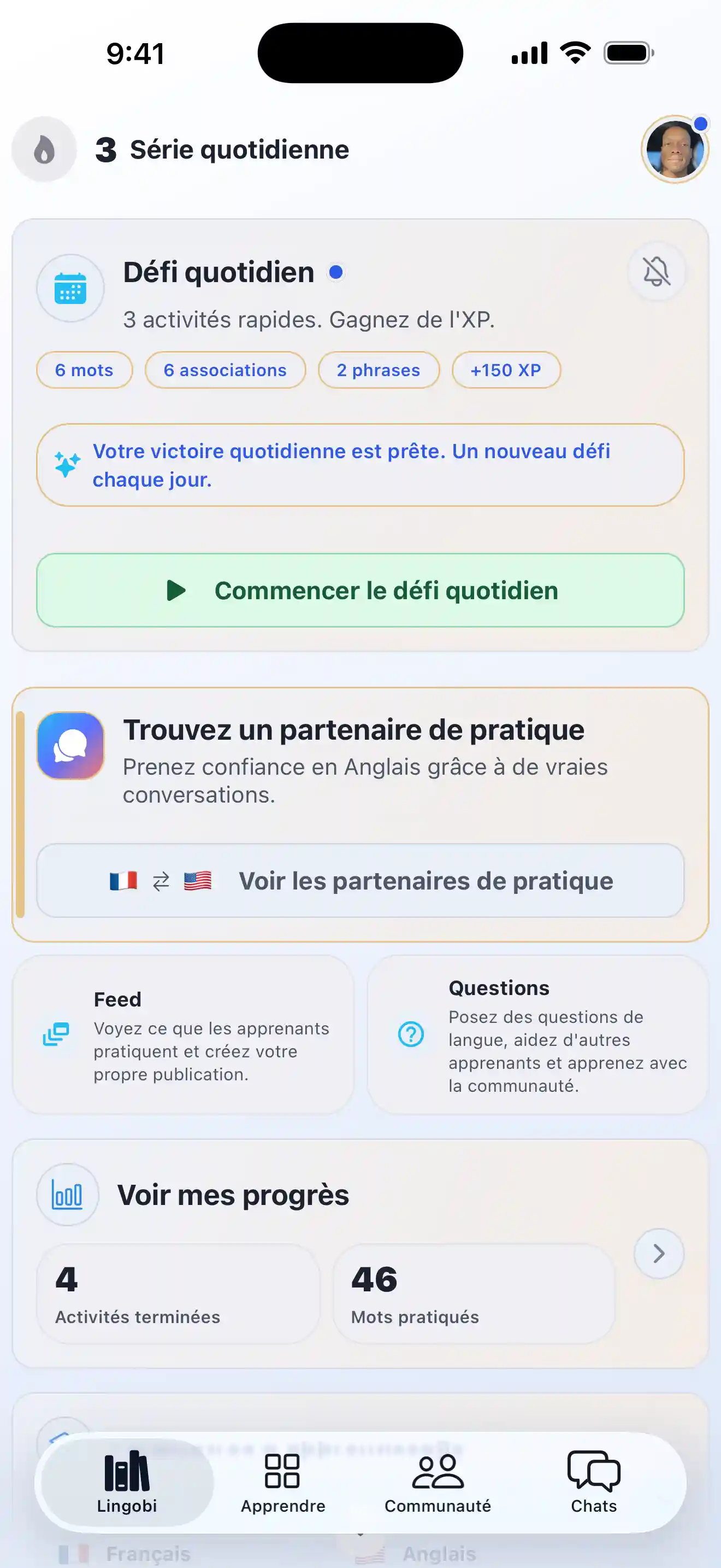 Aperçu de l’application Lingobi