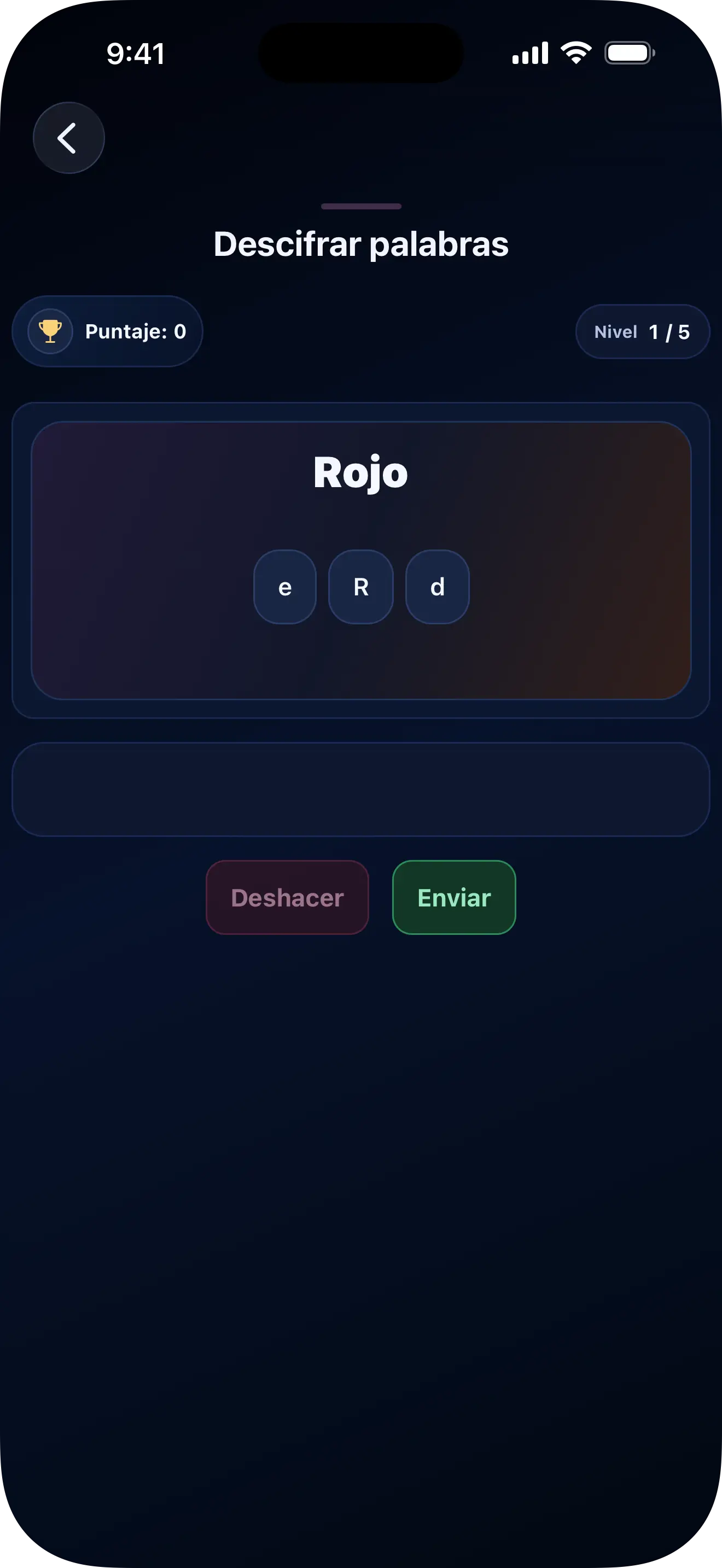 Juego de ordenar palabras de Lingobi