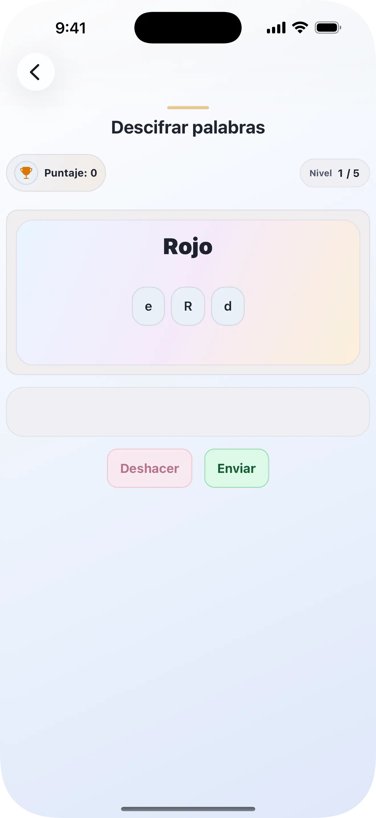 Juego de ordenar palabras de Lingobi