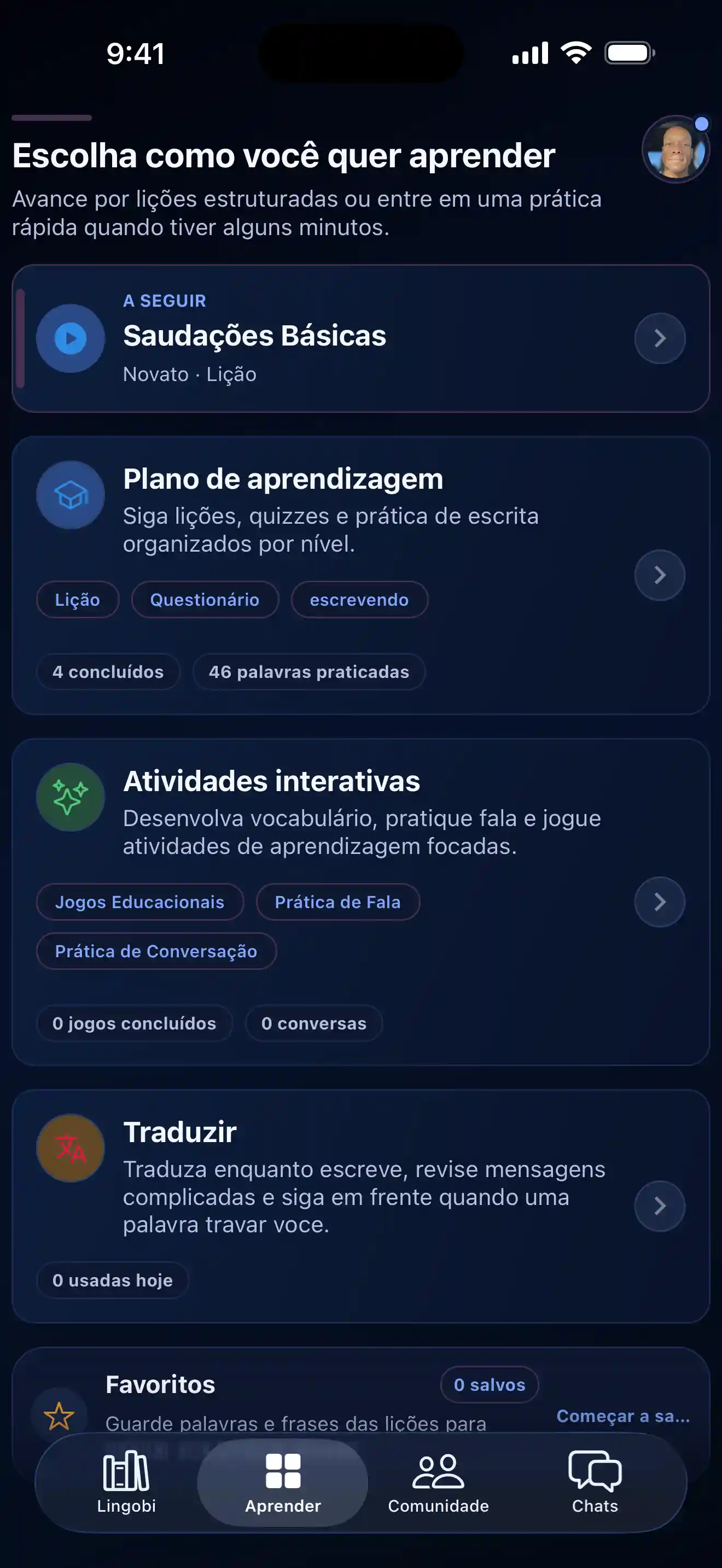 Modos de aprendizagem do Lingobi