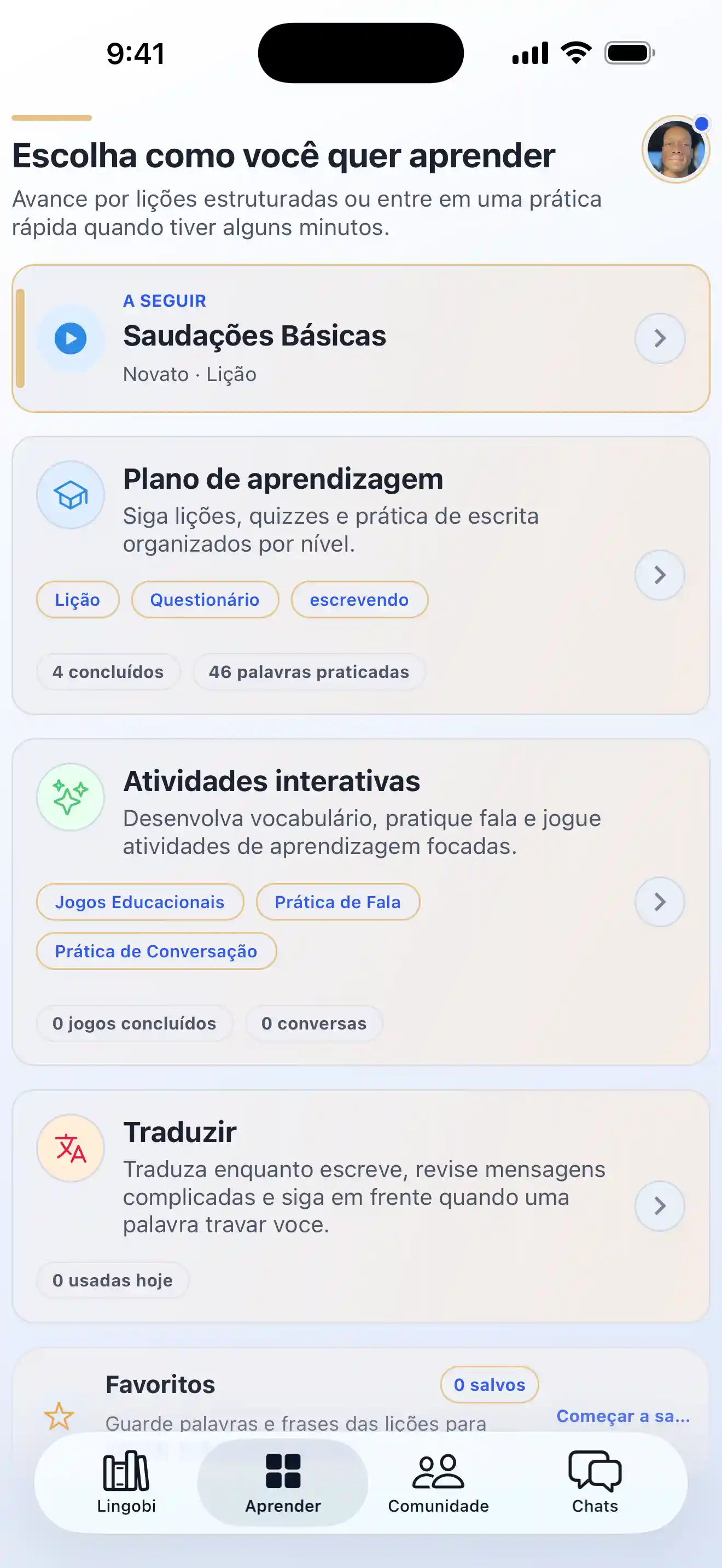Modos de aprendizagem do Lingobi