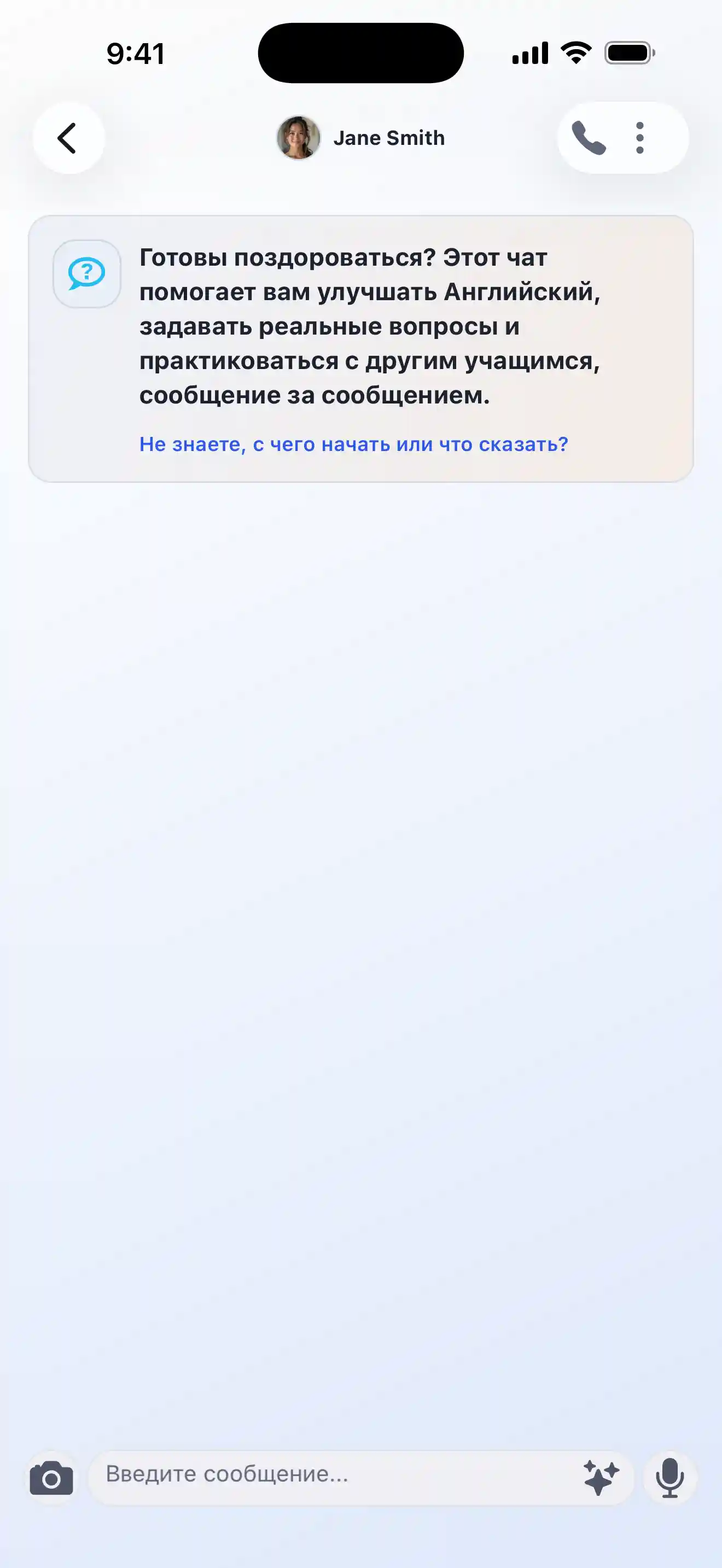 Предпросмотр чата Lingobi
