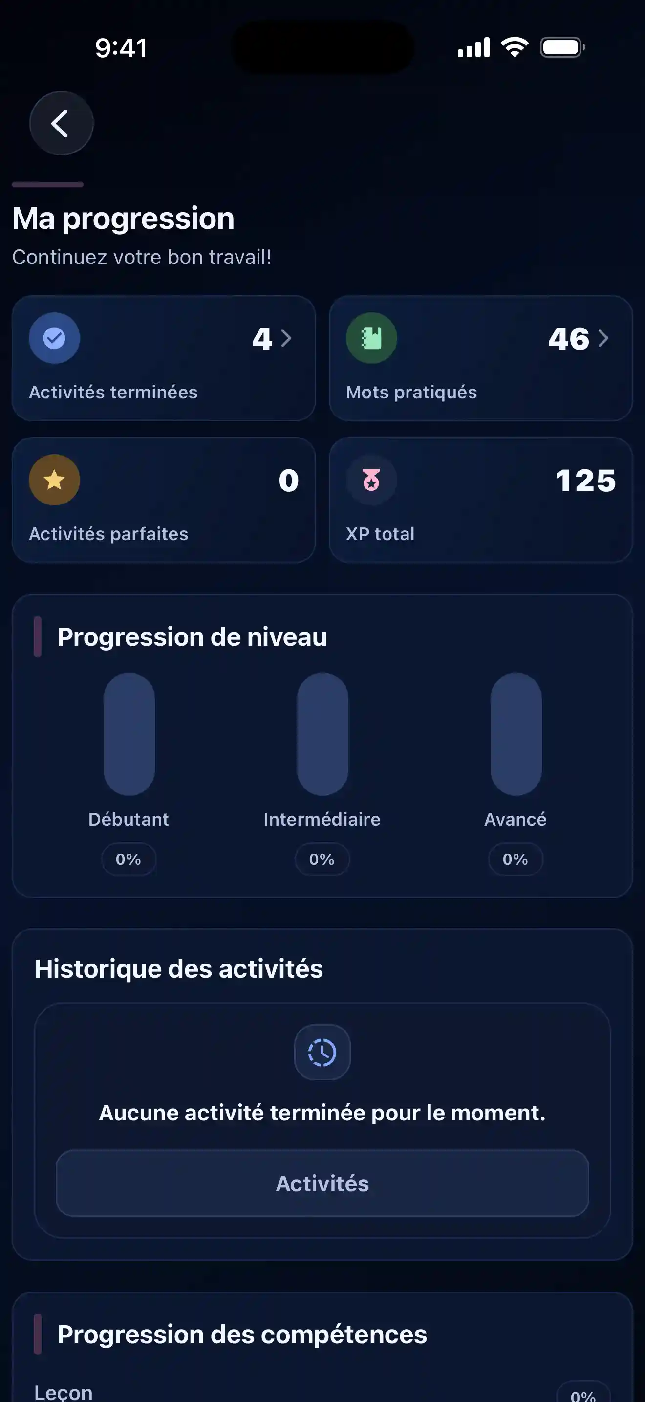 Suivi des progrès Lingobi