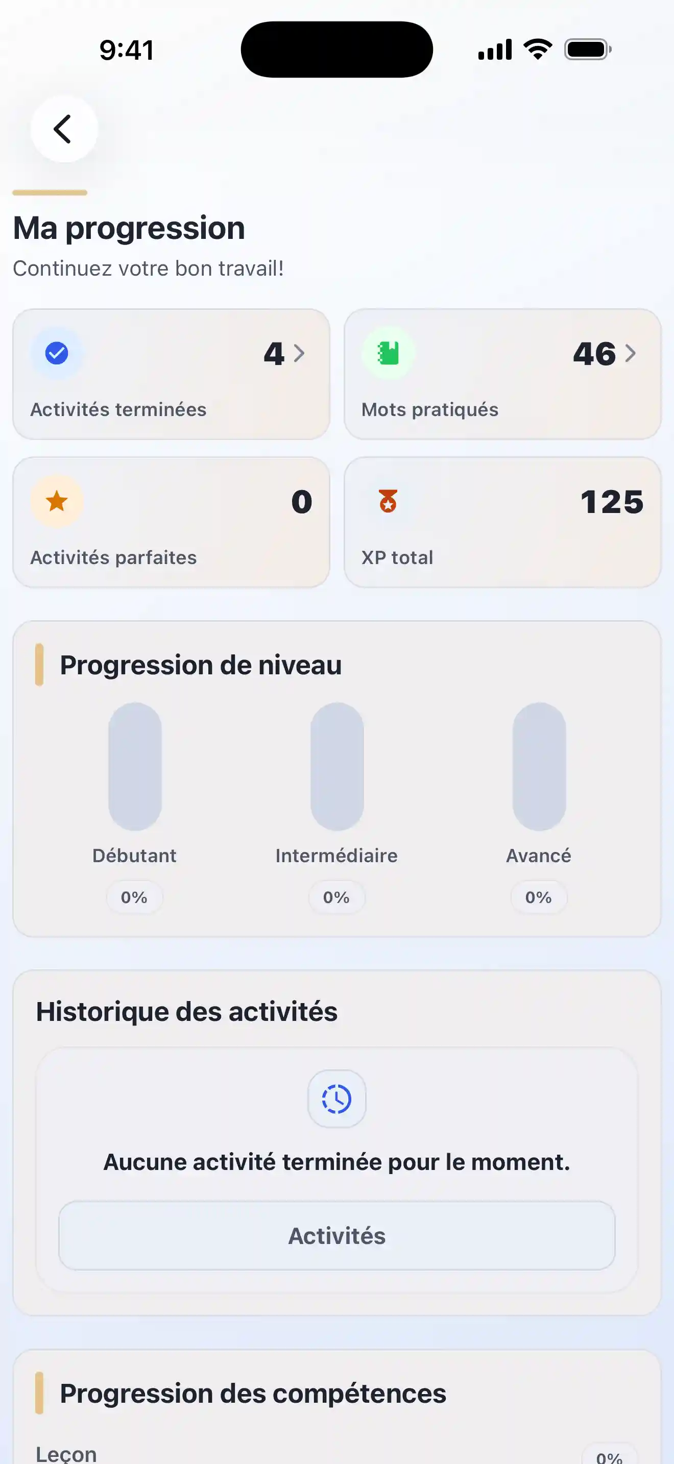Suivi des progrès Lingobi